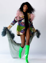 Load image into Gallery viewer, Deep Purple Taffeta Silk Open Jacket & Mint Green Metallic Tulle Shawl