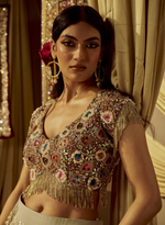 Load image into Gallery viewer, Gold Swarovski & Mint Green Gota Patti Lehenga Set