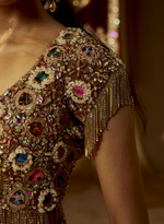 Load image into Gallery viewer, Gold Swarovski & Mint Green Gota Patti Lehenga Set