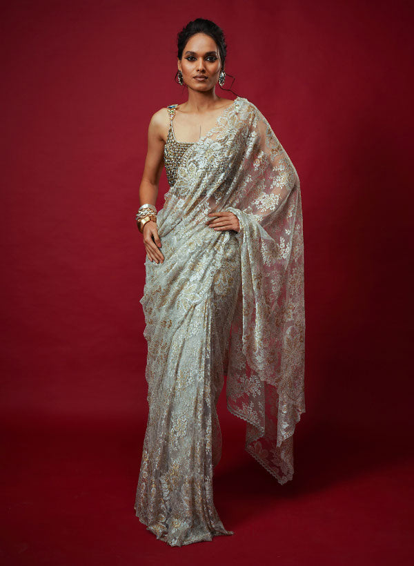 Silver Chantilly Saree