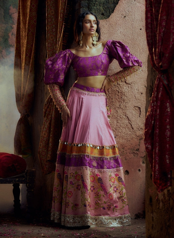 Light Pink Brocade Silk Lehenga Set