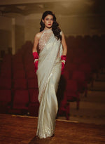 Load image into Gallery viewer, Sequined Silver Sari & Tassel Embellished Blouse