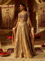 Load image into Gallery viewer, Gold Swarovski & Mint Green Gota Patti Lehenga Set