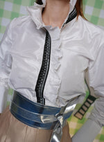 Load image into Gallery viewer, WHITE MEASURE TAPE SHIRT PAIRED WITH SATIN FLORAL PANTS