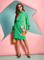 Load image into Gallery viewer, Emerald Green Hand-Painted Shirt Dress