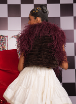 Load image into Gallery viewer, MAROON OSTRICH FEATHER OPEN MINK JACKET
