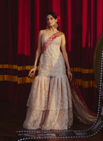 Load image into Gallery viewer, Peach Self Woven Corset Sharara Set