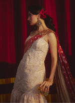 Load image into Gallery viewer, Peach Self Woven Corset Sharara Set