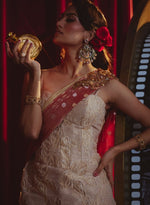 Load image into Gallery viewer, Peach Self Woven Corset Sharara Set
