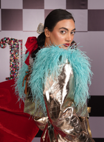 Load image into Gallery viewer, TURQUOISE MESH WAISTCOAT WITH OSTRICH FEATHERS
