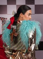 Load image into Gallery viewer, TURQUOISE MESH WAISTCOAT WITH OSTRICH FEATHERS