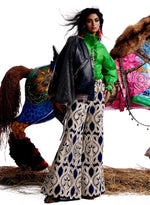 Load image into Gallery viewer, Blue & Cream Crochet Trousers