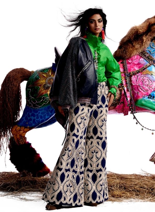 Blue & Cream Crochet Trousers