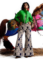 Load image into Gallery viewer, Blue & Cream Crochet Trousers