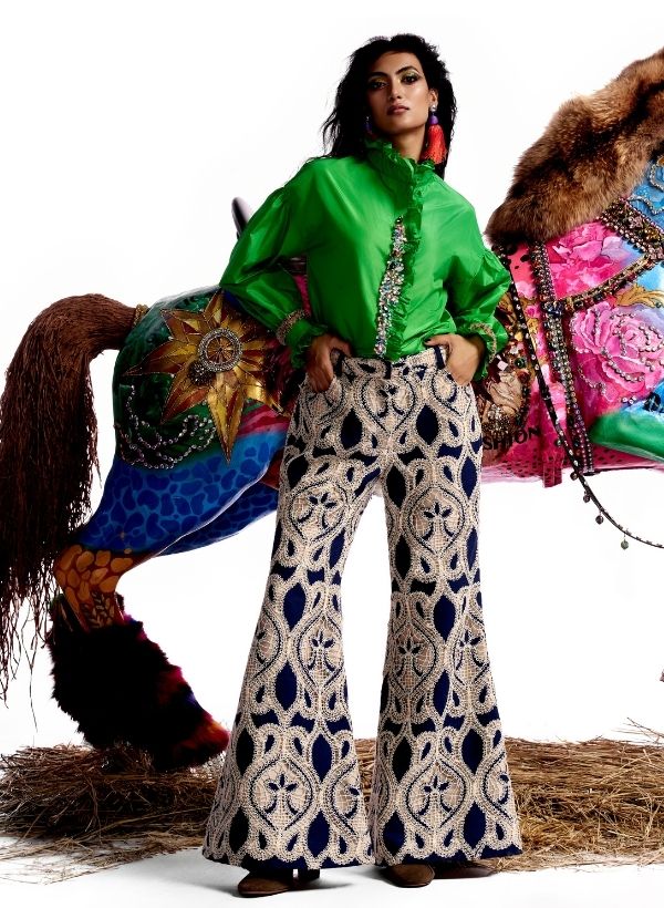 Blue & Cream Crochet Trousers