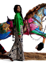 Load image into Gallery viewer, Blue & Cream Crochet Trousers