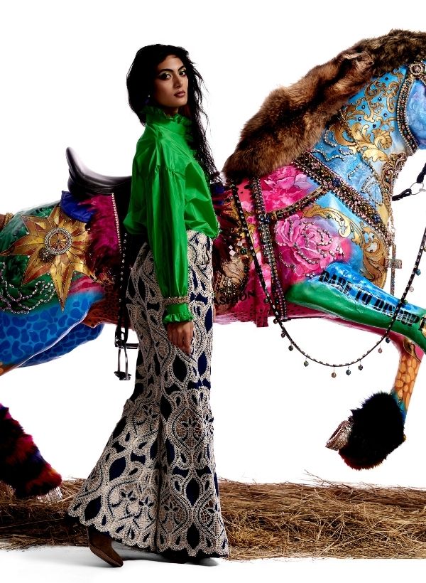 Blue & Cream Crochet Trousers