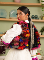 Load image into Gallery viewer, MULTI-COLORED FAUX FUR SLEEVELESS REVERSIBLE WAISTCOAT