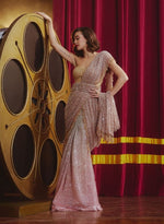 Load image into Gallery viewer, Brocade Corset with Peach Sequinned Sari – Sari