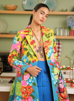 Load image into Gallery viewer, HAND-PAINTED GREEN TAFFETA COAT PAIRED WITH A QUILTED SILK OVERLAP SKIRT