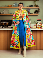 Load image into Gallery viewer, HAND-PAINTED GREEN TAFFETA COAT PAIRED WITH A QUILTED SILK OVERLAP SKIRT