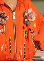 Load image into Gallery viewer, FLORAL APPLIQUÉD ORANGE ZIPPER TRACKSUIT