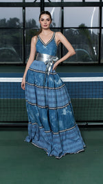 Load image into Gallery viewer, METALLIC DENIM LONG BEAD DRESS