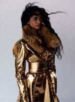 Load image into Gallery viewer, Gold Metallic leather doubled layered Dress