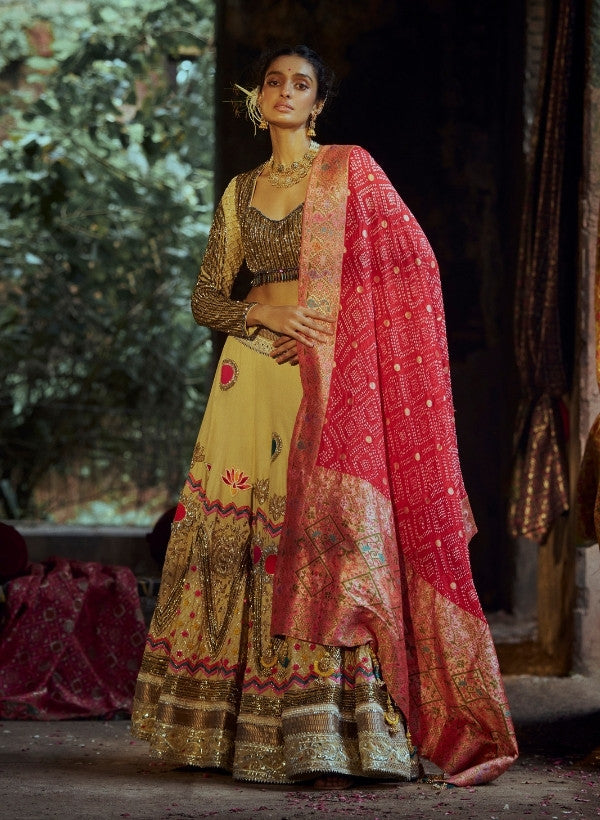Beige Chanderi Lehenga Set