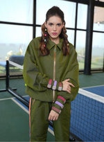 Load image into Gallery viewer, OLIVE GREEN ZIPPER TRACK SUIT WITH SWAROVSKI WATCHES