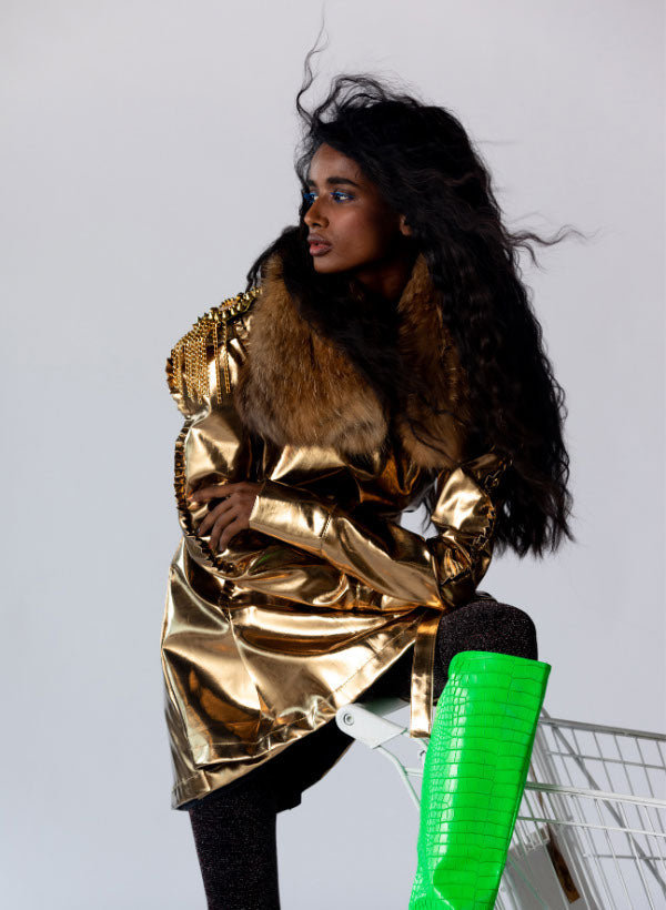 Gold Metallic leather doubled layered Dress