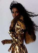 Load image into Gallery viewer, Gold Metallic leather doubled layered Dress