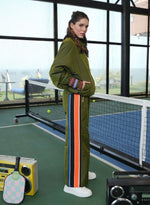 Load image into Gallery viewer, OLIVE GREEN ZIPPER TRACK SUIT WITH SWAROVSKI WATCHES