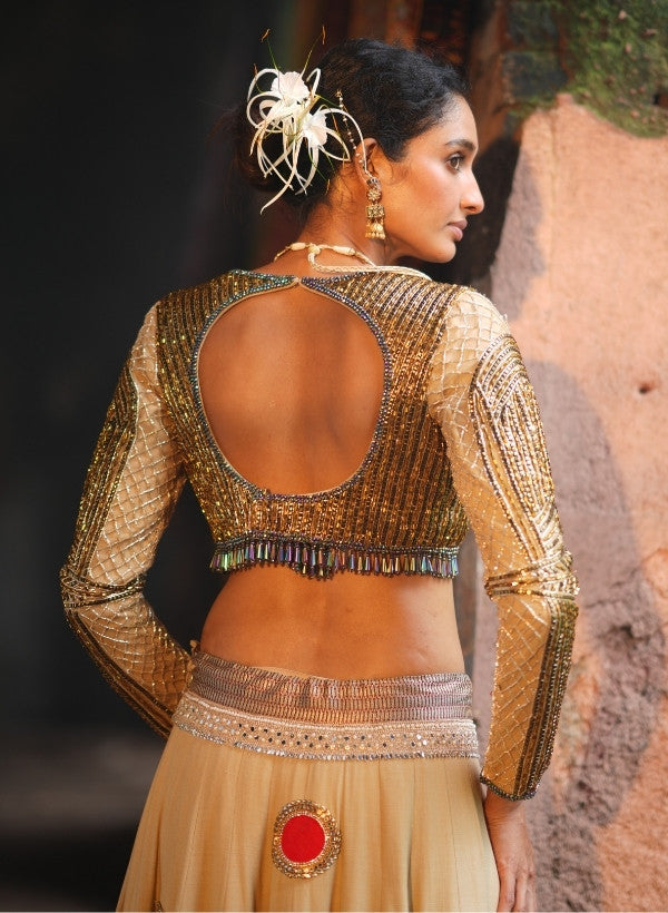 Beige Chanderi Lehenga Set