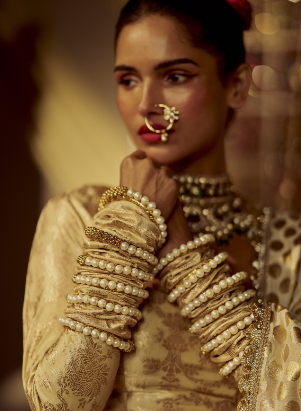 Gold Banarasi & Chanderi Lehenga Set