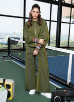Load image into Gallery viewer, OLIVE GREEN ZIPPER TRACK SUIT WITH SWAROVSKI WATCHES