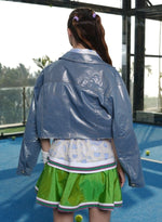 Load image into Gallery viewer, METALLIC CROP JACKET WITH CLOCK BROOCH
