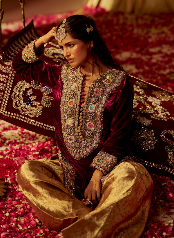 Burgundy Velvet Kurta Set