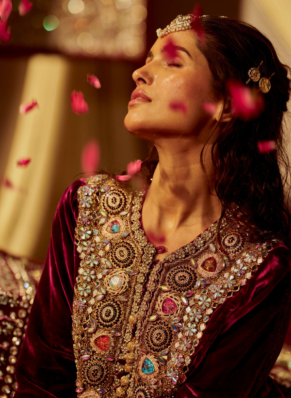 Burgundy Velvet Kurta Set