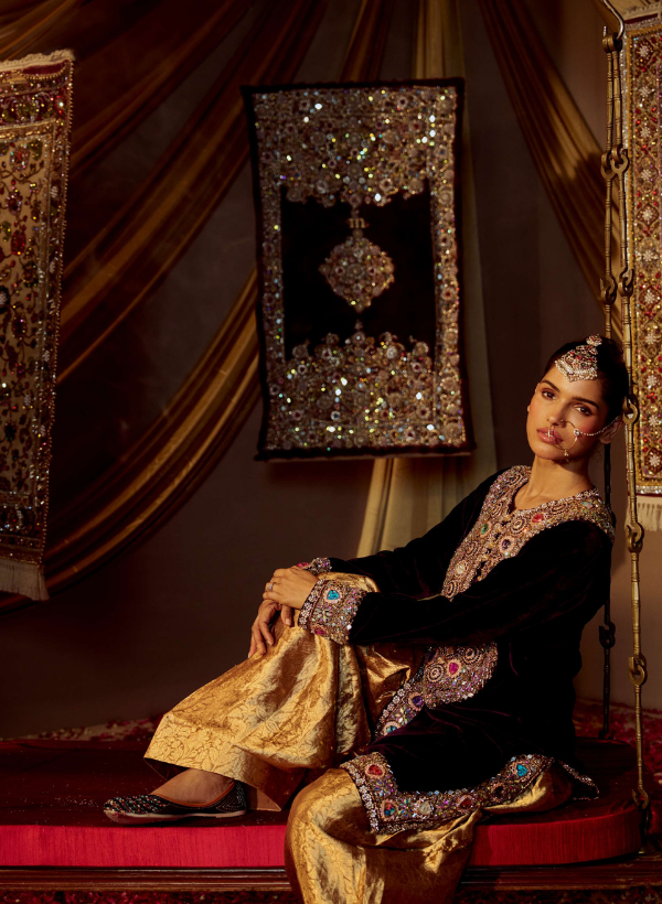 Purple Velvet Kurta Set