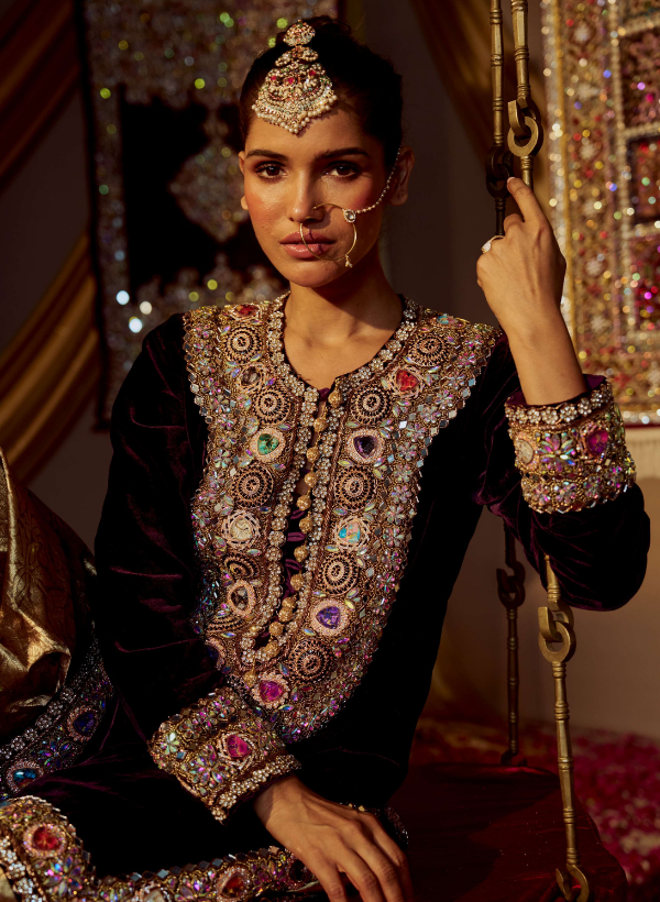 Purple Velvet Kurta Set