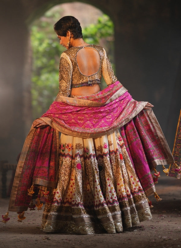 Cream Chanderi Lehenga Set