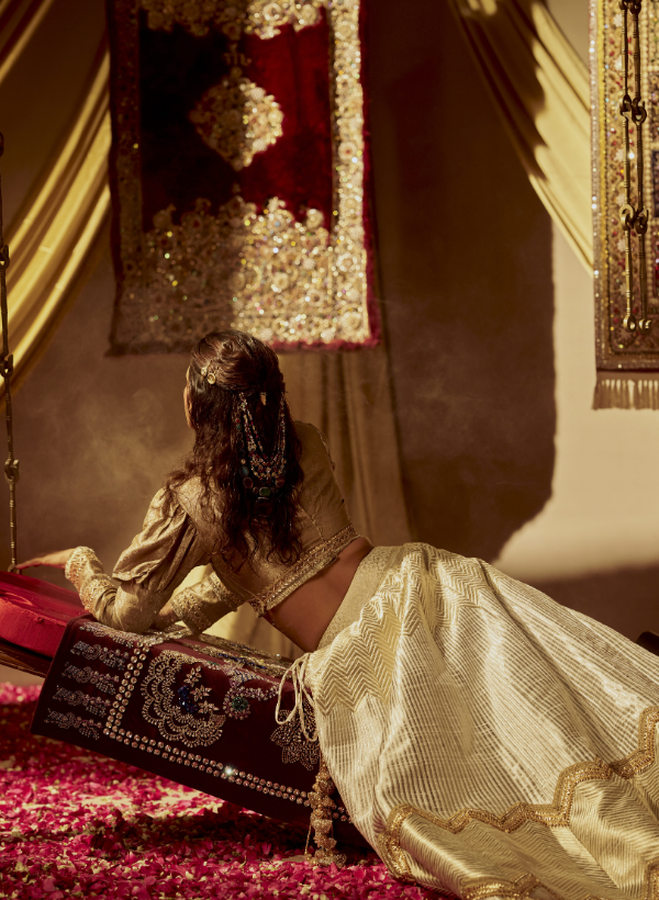 Silver & Gold Banarasi Lehenga Set