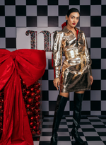 Load image into Gallery viewer, ROSE GOLD SHORT ZIPPER LEATHER DRESS