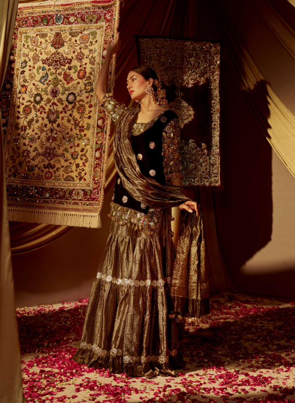 Black Velvet Bejewelled Sharara Set