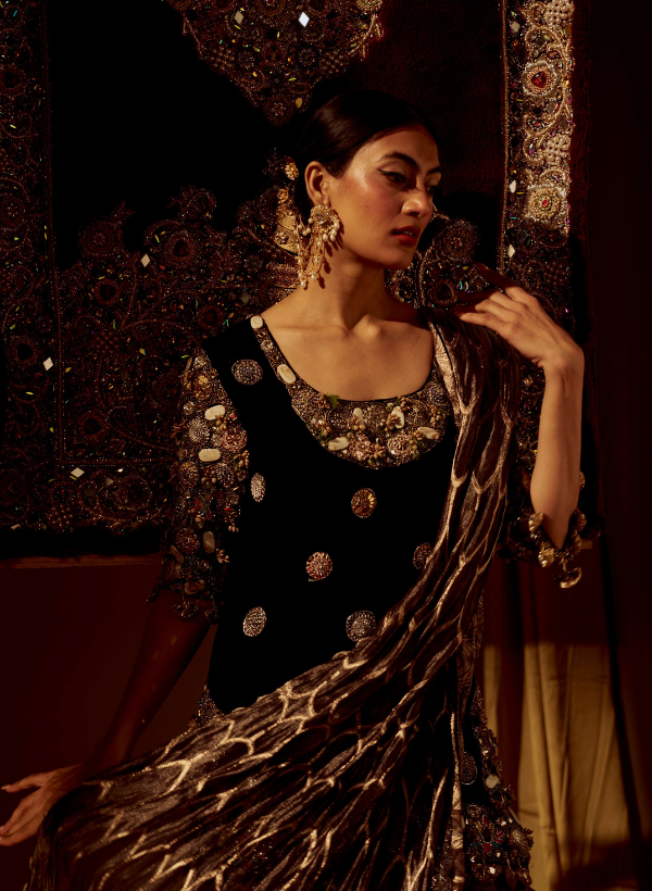 Black Velvet Bejewelled Sharara Set