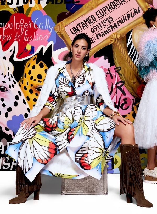 Blue Multi-Colored Butterfly Shirt Dress