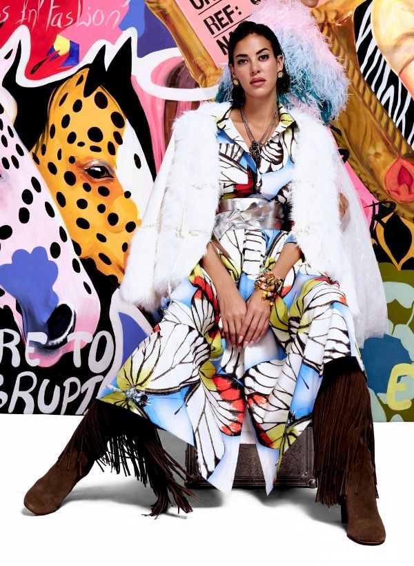 Blue Multi-Colored Butterfly Shirt Dress