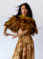 Load image into Gallery viewer, Dusty Yellow Ochre and Brown Feather Cape & Palazzo