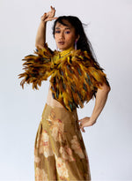 Load image into Gallery viewer, Dusty Yellow Ochre and Brown Feather Cape & Palazzo